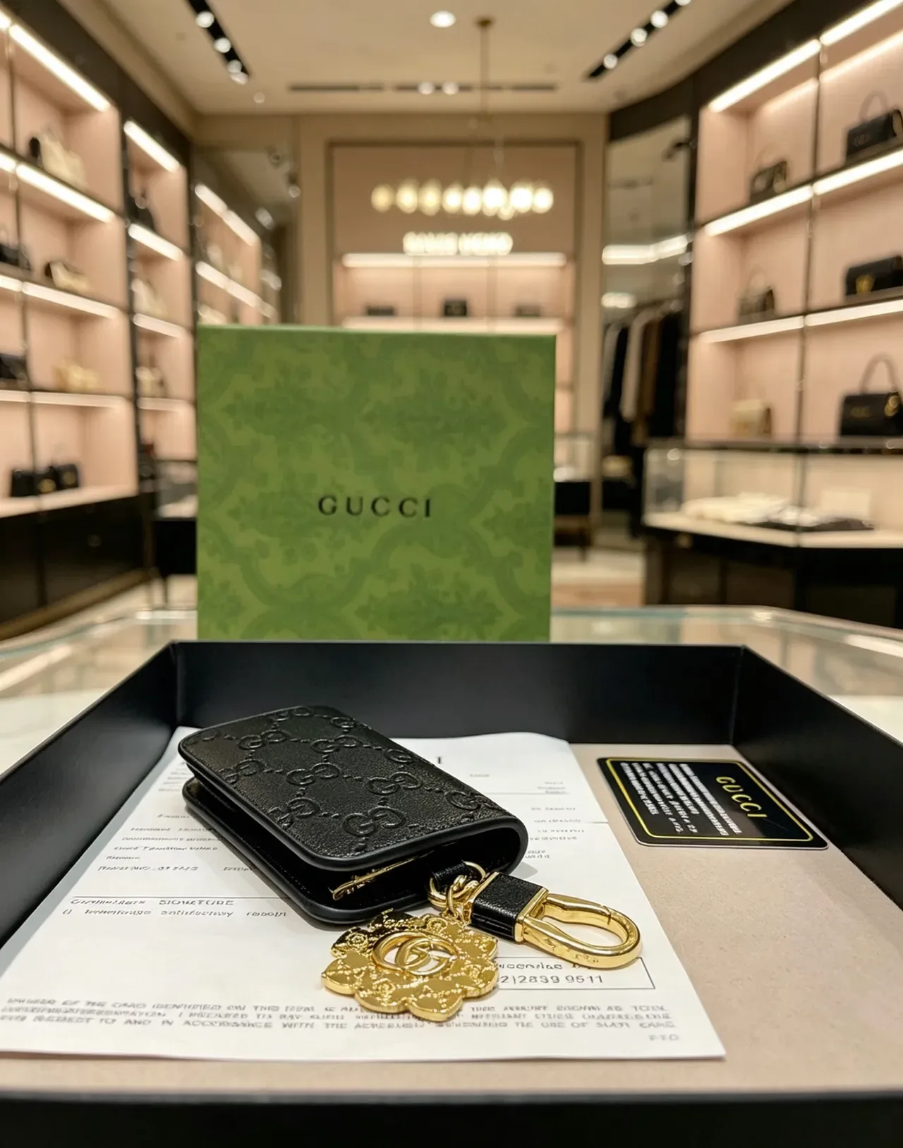 Gucci GG Monogram Black Gold Embossed Hardware Card Holder 5