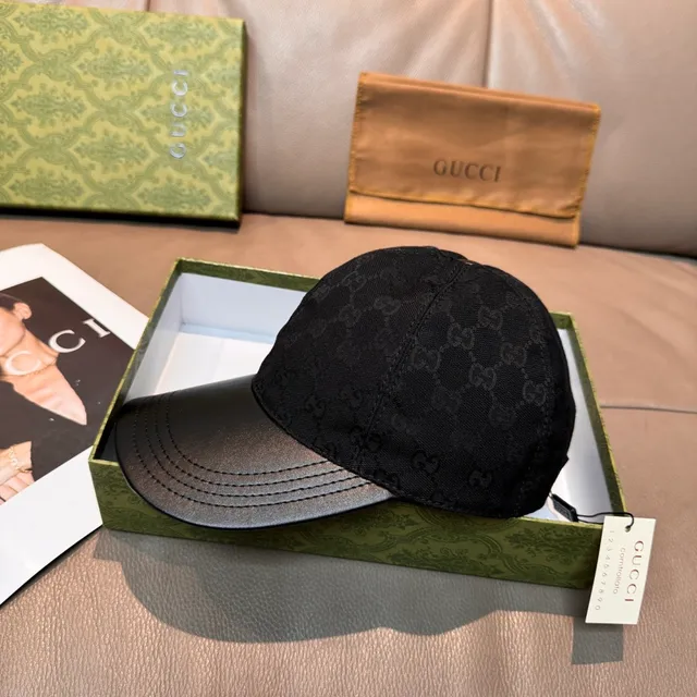Casquette de baseball Gucci GG Monogram noire avec monogramme Jacquard au sommet, bord lisse en cuir synthétique 9