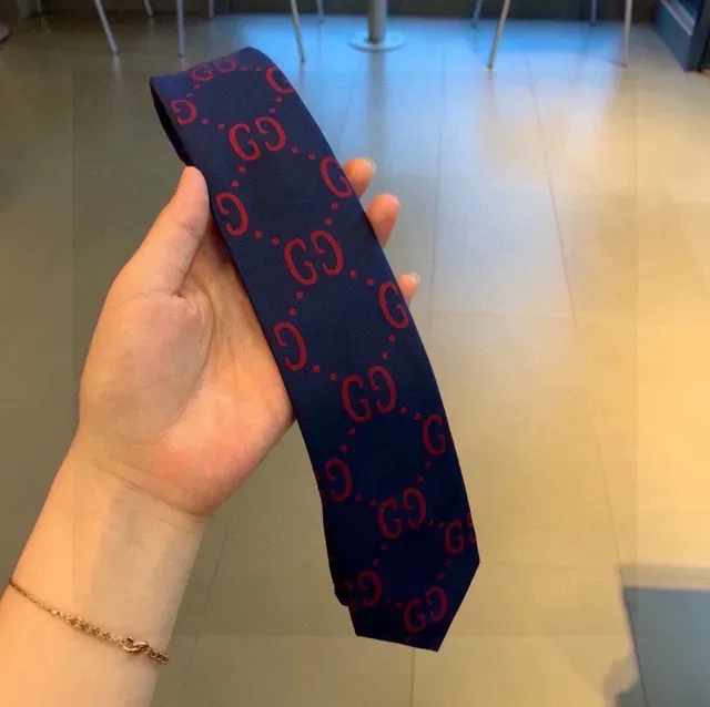 Gucci GG Monogram Navy and Red Necktie 4
