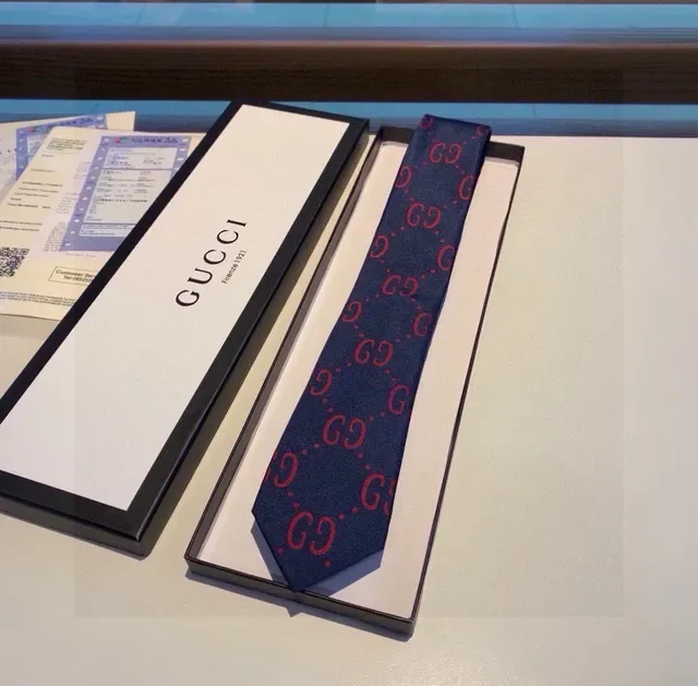 Gucci GG Monogram Navy and Red Necktie 6