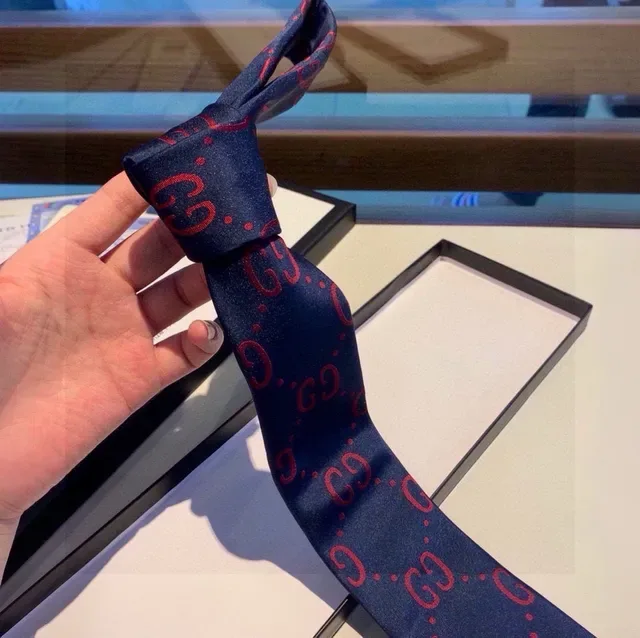 Gucci GG Monogram Navy and Red Necktie 9