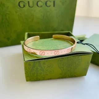 Gucci GG Monogram Rose Gold Open Cuff Bracelet