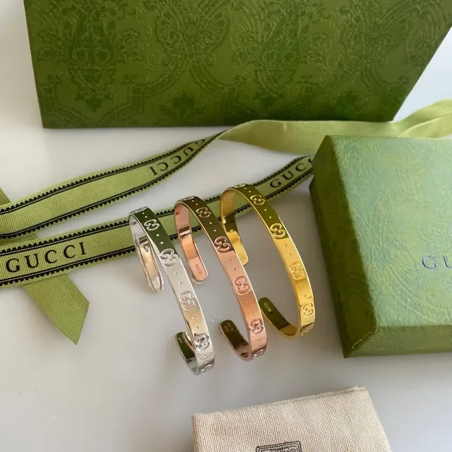 Gucci GG Monogram Rose Gold Open Cuff Bracelet 2