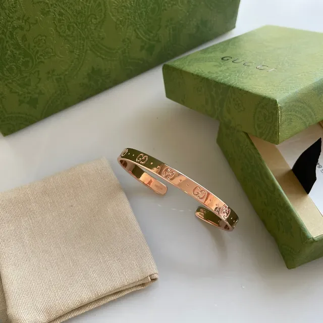 Gucci GG Monogram Rose Gold Open Cuff Bracelet 3