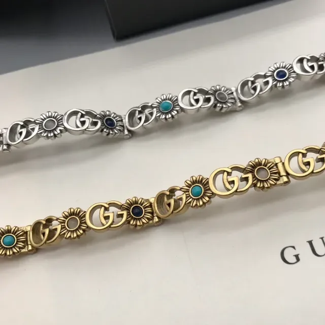 Gucci Gold Blue Metal Interlocking G Logo Bracelet 8