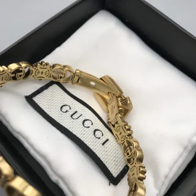 Gucci Gold Blue Metal Interlocking G Logo Bracelet 9