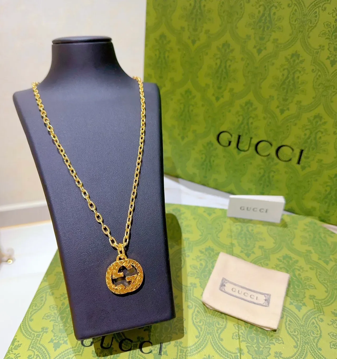 Gucci Gold Chain Interlocking G Pendant Necklace 3
