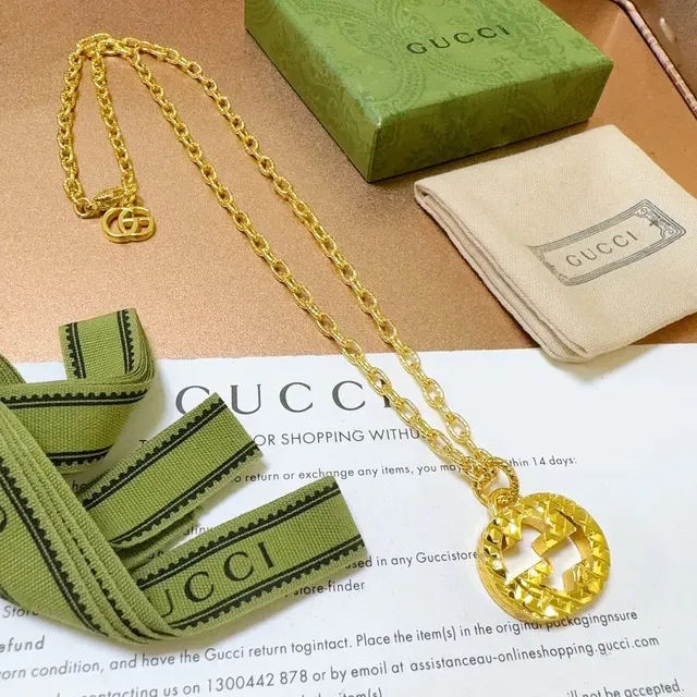 Gucci Gold Chain Interlocking G Pendant Necklace 6