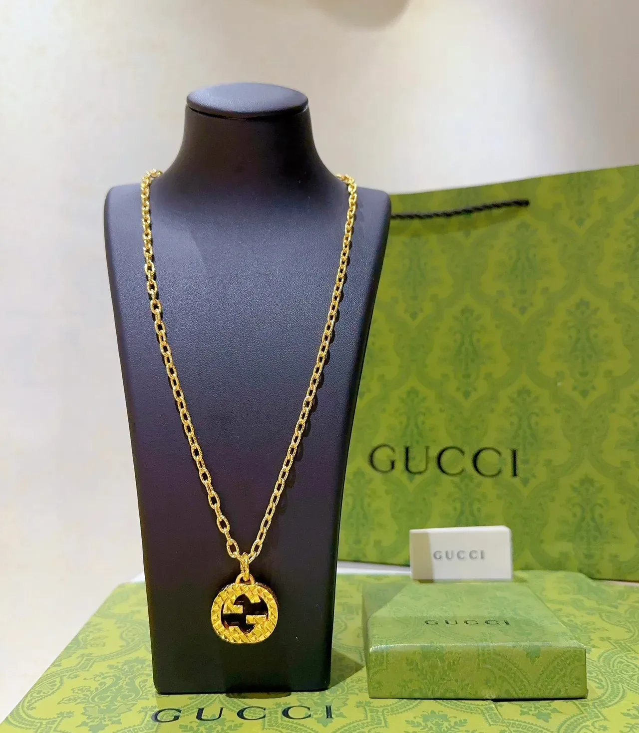 Gucci Gold Chain Interlocking G Pendant Necklace 9