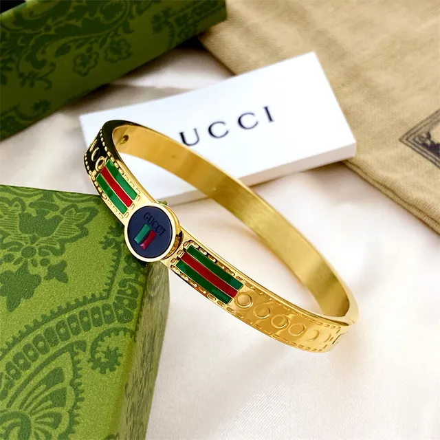 Gucci Gold Multicolor Enamel-Striped Medallion-Accented Bracelet 4