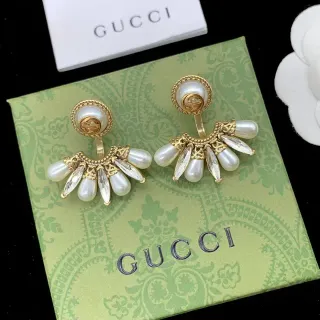 Gucci Gold-Tone Pearl and Crystal Fan Drop Earrings