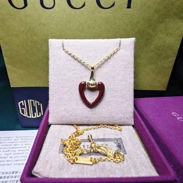 Gucci Heart Red Silver Silhouette Enamel Finish Necklace 2