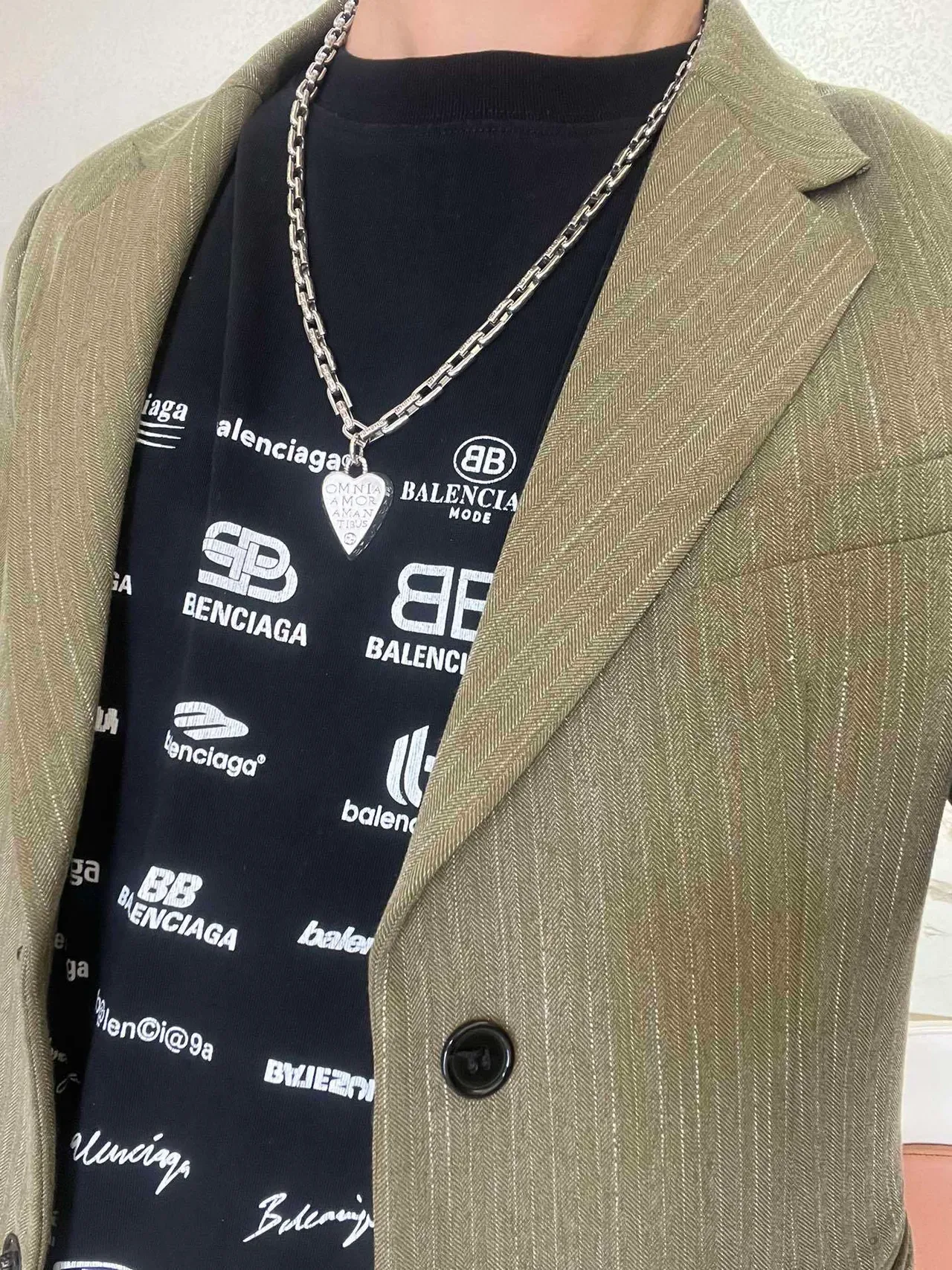 Gucci Heart فضة أخضر سلسلة ثقيلة منقوش interlocking G motifs قلادة 2
