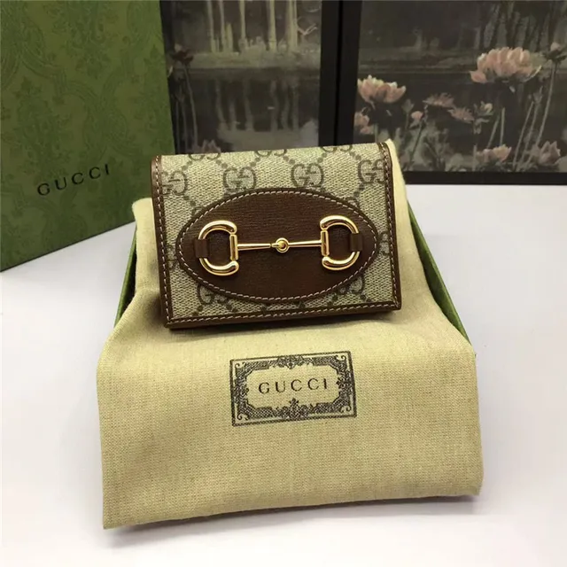 Gucci Horsebit 1955 Portefeuille Court Beige et Brun 2