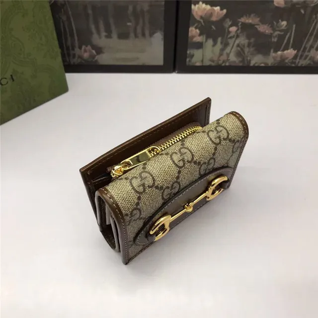 Gucci Horsebit 1955 Portefeuille Court Beige et Brun 3
