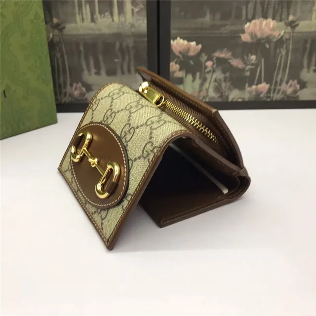 Gucci Horsebit 1955 Portefeuille Court Beige et Brun 5