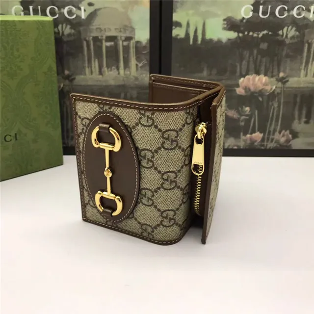 Gucci Horsebit 1955 Portefeuille Court Beige et Brun 6