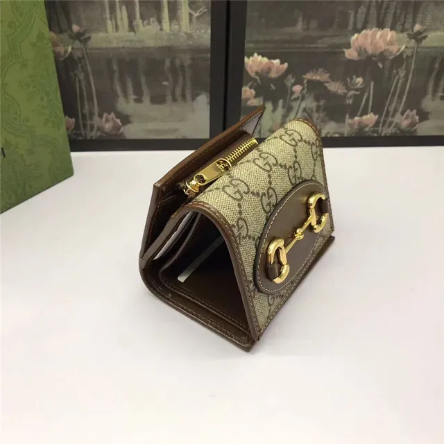 Gucci Horsebit 1955 Portefeuille Court Beige et Brun 8