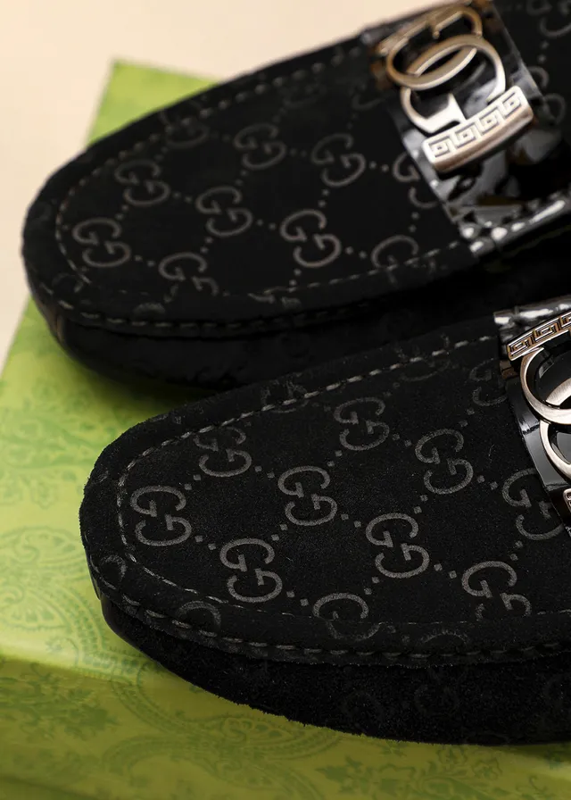 Gucci Horsebit 1955 Black GG Monogram Suede Loafer 6