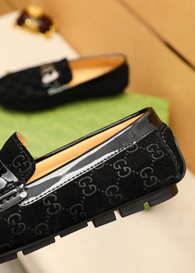 Gucci Horsebit 1955 Black GG Monogram Suede Loafer 7