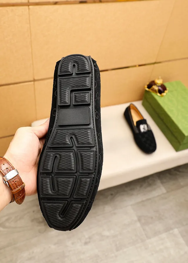 Gucci Horsebit 1955 Black GG Monogram Suede Loafer 9