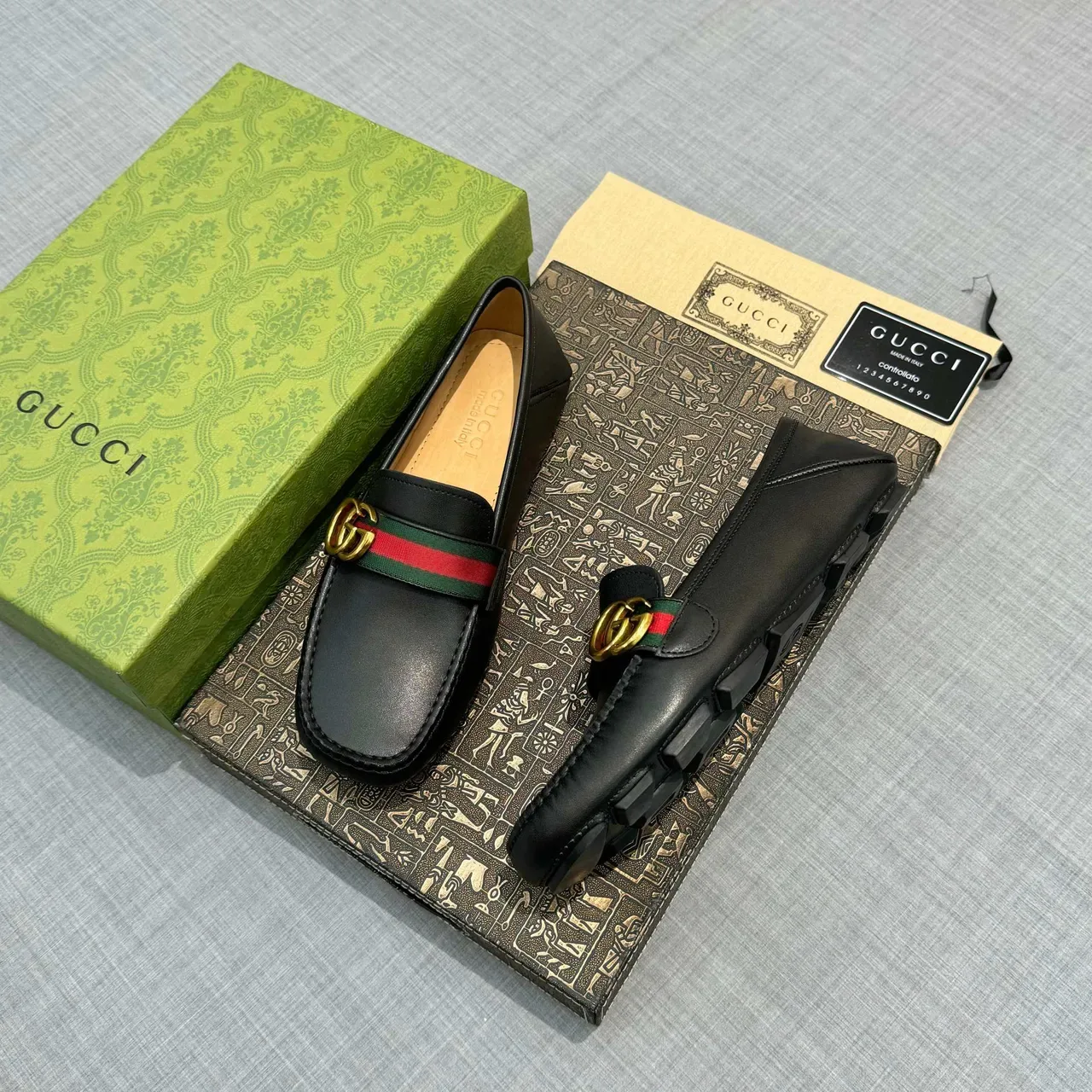 Gucci Horsebit 1955 काला चमड़ा Web Stripe लोफर्स 2