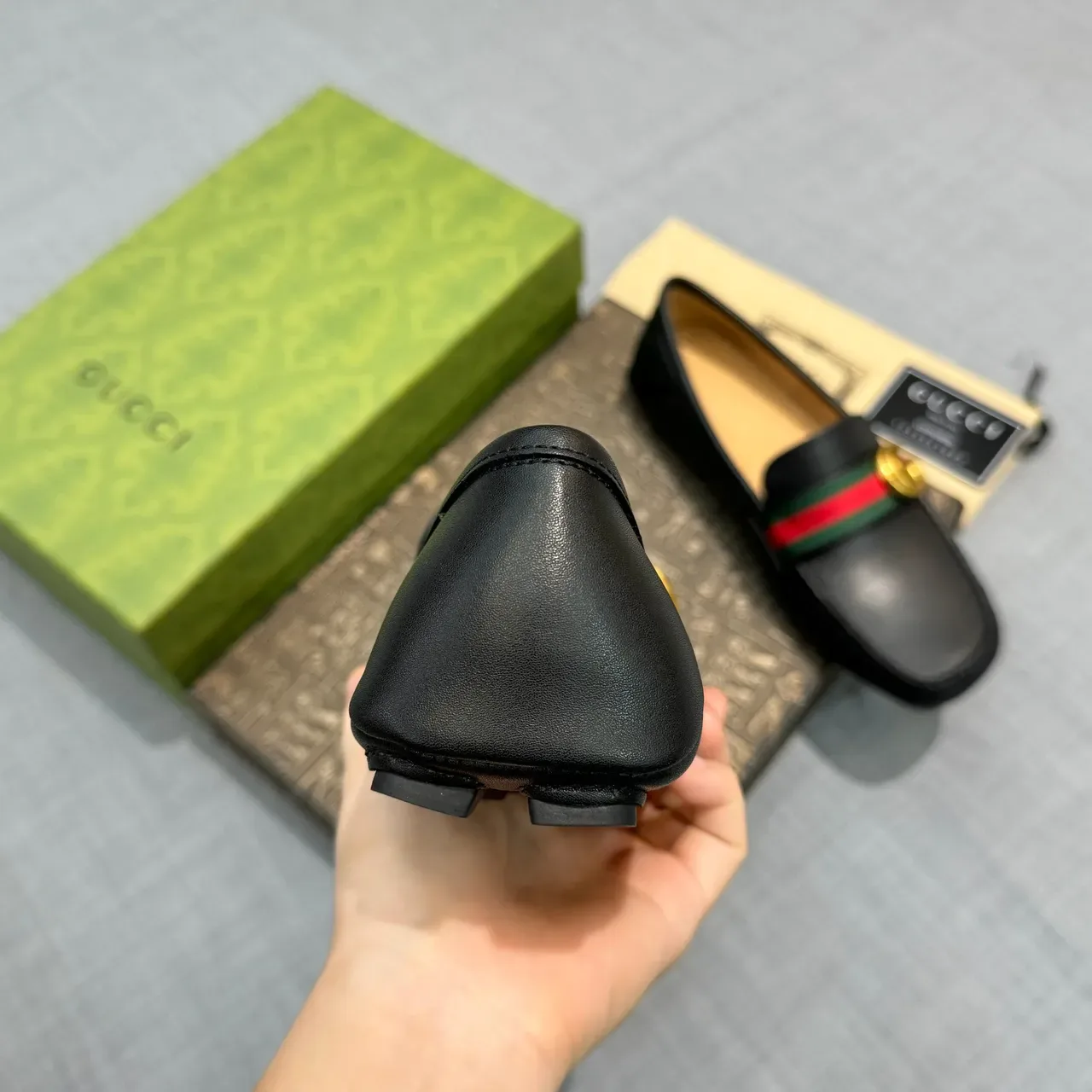 Gucci Horsebit 1955 काला चमड़ा Web Stripe लोफर्स 3