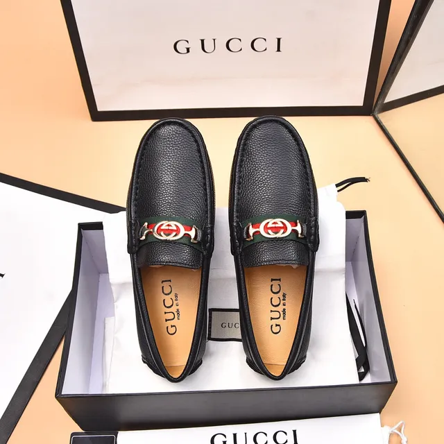Gucci Horsebit 1955 أسود جلد بحبيبات Web Stripe موسكاسين 3