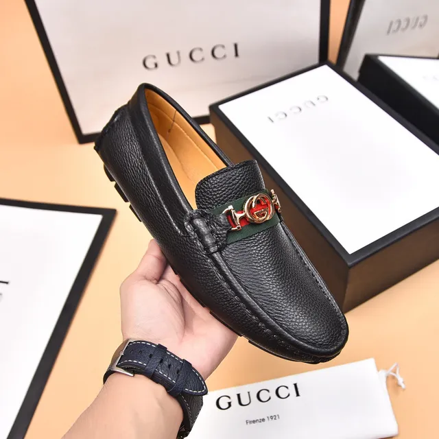 Gucci Horsebit 1955 أسود جلد بحبيبات Web Stripe موسكاسين 5