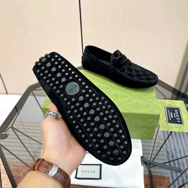 Gucci Horsebit 1955 Black Suede GG Monogram Loafers 2