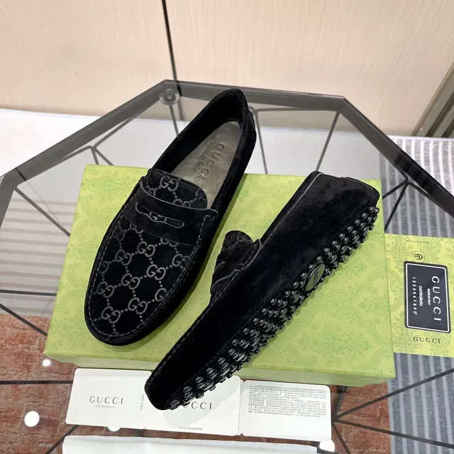 Gucci Horsebit 1955 Black Suede GG Monogram Loafers 4
