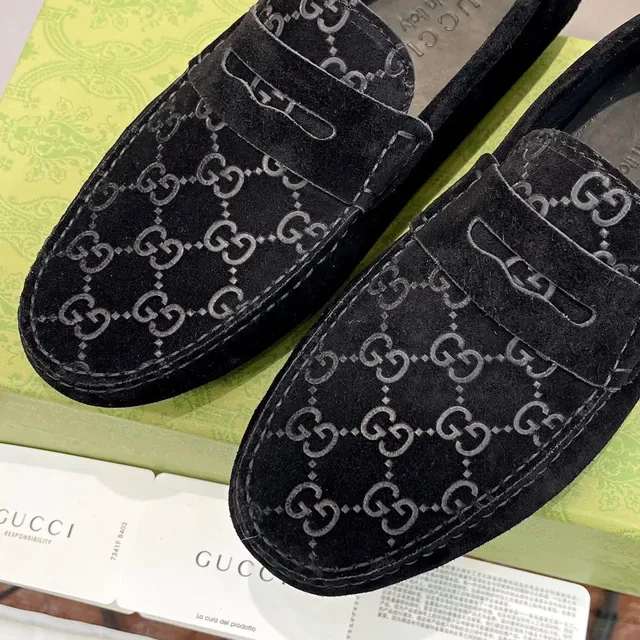 Gucci Horsebit 1955 Black Suede GG Monogram Loafers 5