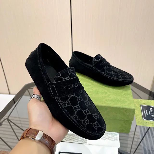 Gucci Horsebit 1955 Black Suede GG Monogram Loafers 6