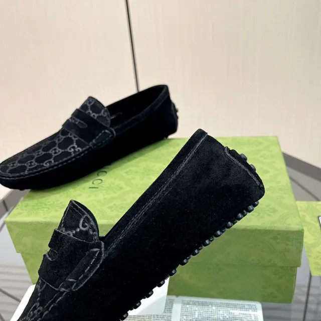 Gucci Horsebit 1955 Black Suede GG Monogram Loafers 7