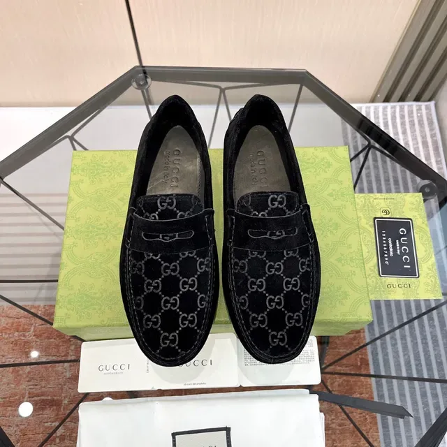 Gucci Horsebit 1955 Black Suede GG Monogram Loafers 8