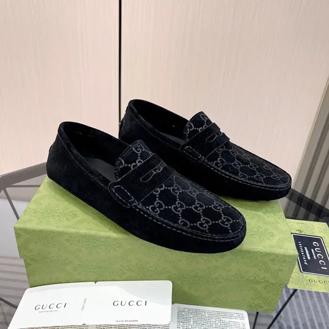 Gucci Horsebit 1955 Black Suede GG Monogram Loafers 9