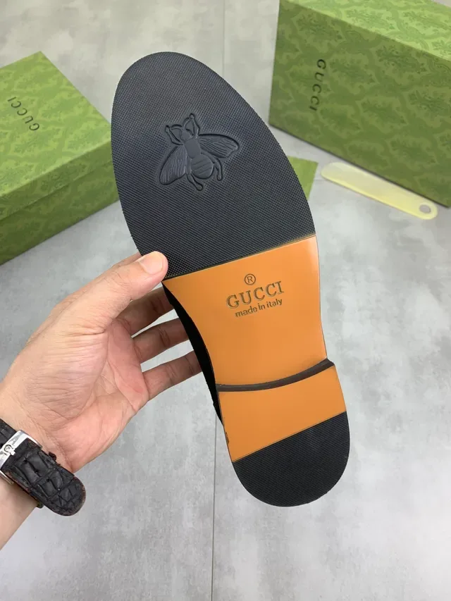 Gucci Horsebit 1955 Black Suede Web Strap Loafers 2