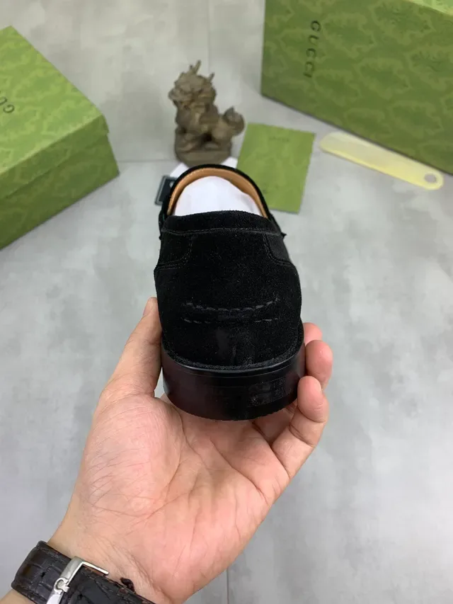 Gucci Horsebit 1955 Black Suede Web Strap Loafers 3