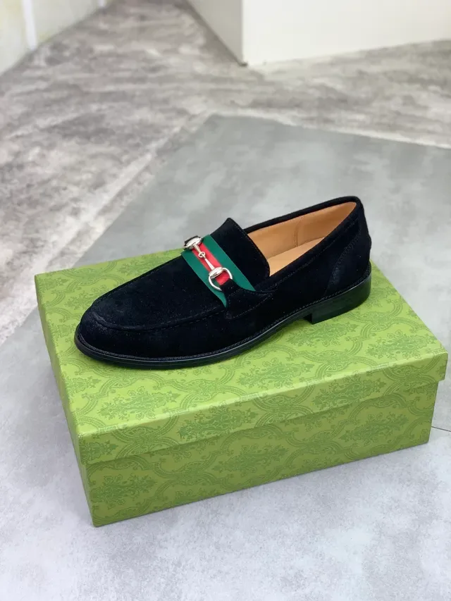 Gucci Horsebit 1955 Black Suede Web Strap Loafers 4