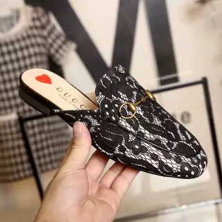 Gucci Horsebit 1955 Black White Lace Overlay Buckle Loafer