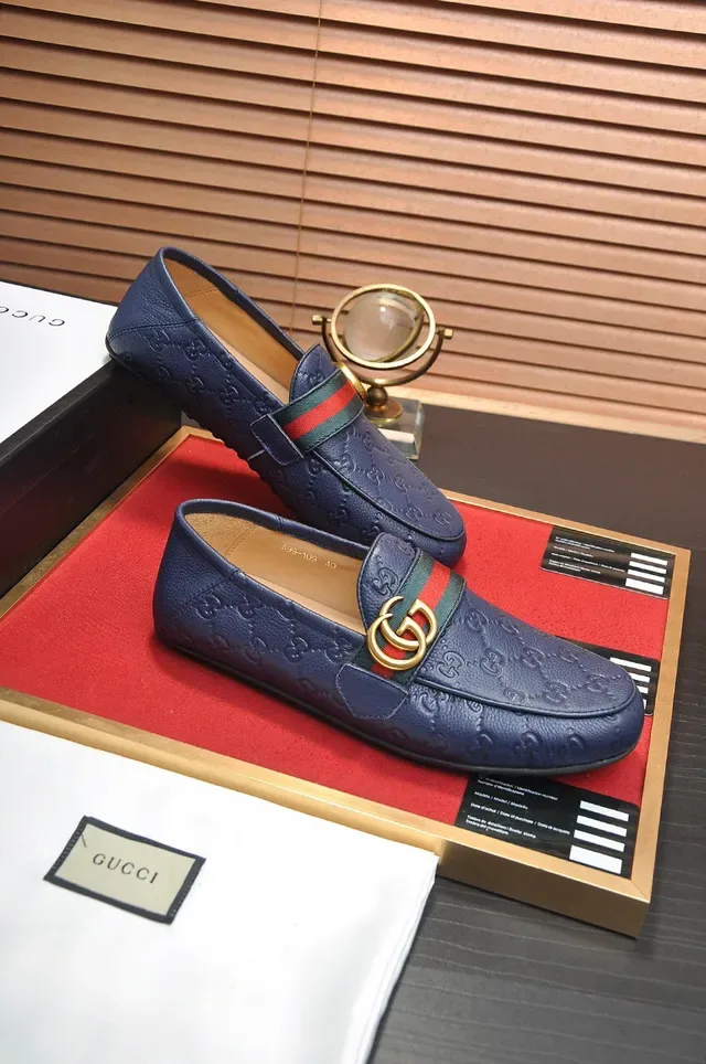 Gucci Horsebit 1955 Blue Embossed GG Loafers 5
