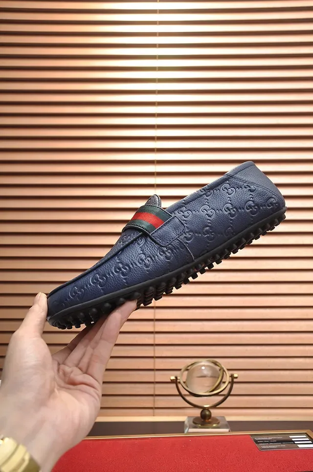 Gucci Horsebit 1955 Blue Embossed GG Loafers 7