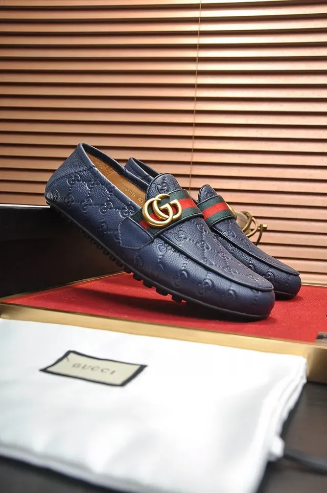 Gucci Horsebit 1955 Blue Embossed GG Loafers 9