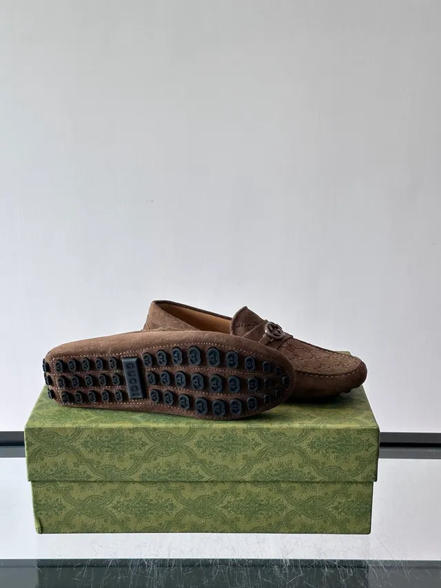 Gucci Horsebit 1955 Brown Beige Suede Monogrammed Loafer 2