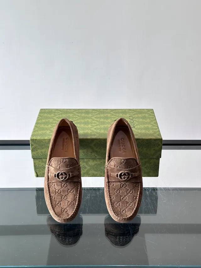 Gucci Horsebit 1955 Brown Beige Suede Monogrammed Loafer 4
