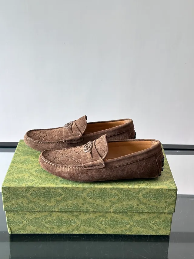 Gucci Horsebit 1955 Brown Beige Suede Monogrammed Loafer 5