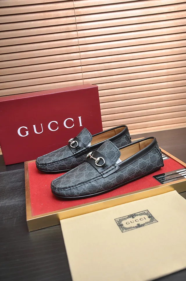 Gucci Horsebit 1955 Gray Textured Canvas Loafers 4