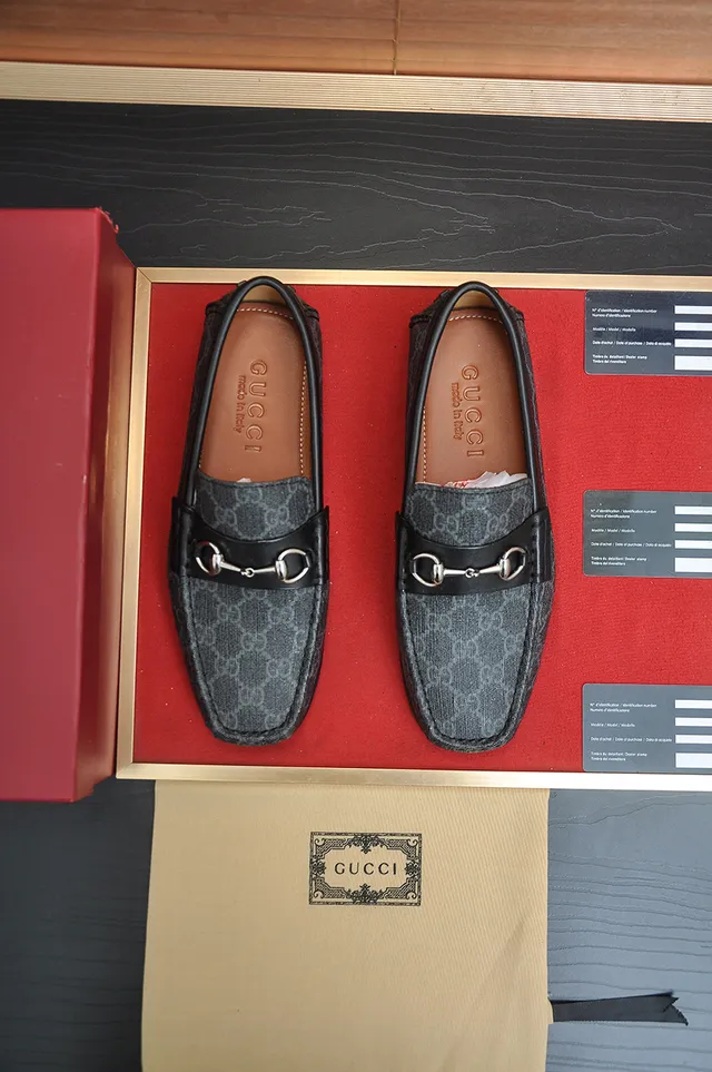 Gucci Horsebit 1955 Gray Textured Canvas Loafers 5