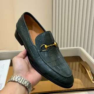 Gucci Horsebit 1955 绿色鳄鱼压纹皮革乐福鞋