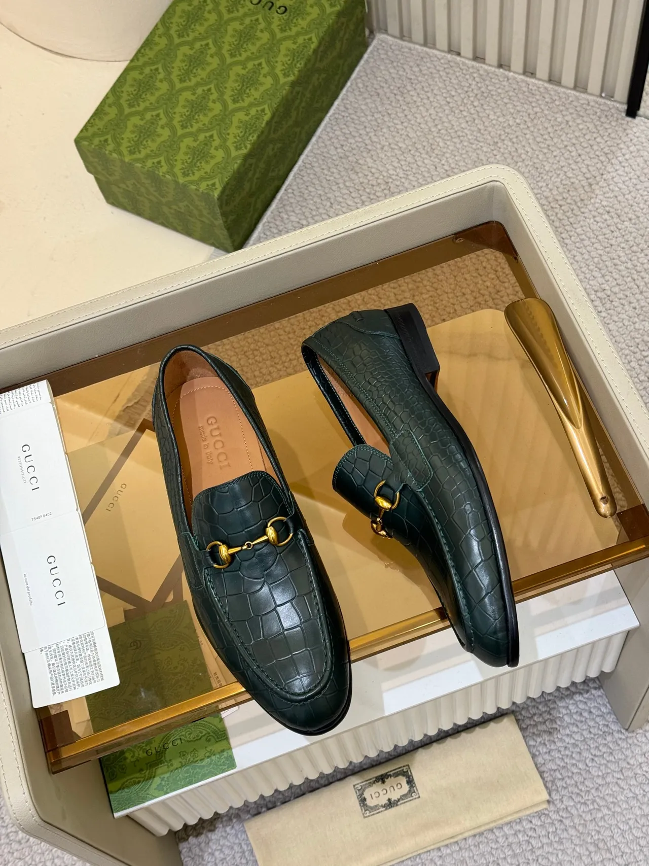 Gucci Horsebit 1955 Green Crocodile-Embossed Leather Loafer 5